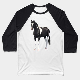 Beautiful Black Pinto Quarter Horse Paint Stallion Baseball T-Shirt